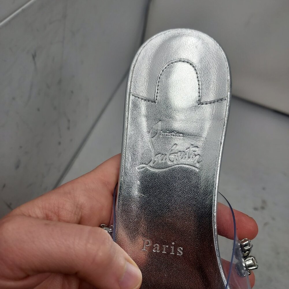 Christian Louboutin Degraqueenie Silver Jewel Flat Wedding Bridal Sandal - Picture 8 of 9